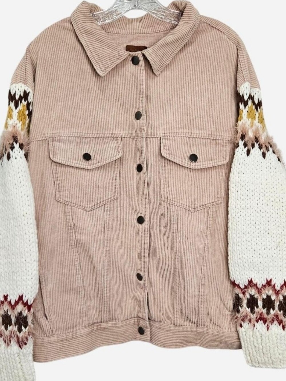 Women's UNICORN TRIBE Corduroy Jacket with Crochet Sweater Arms Size Large